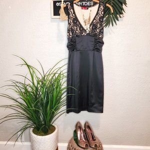 Ruby Rox I Black Satin/Lace Short Dress with Ruching Size 3